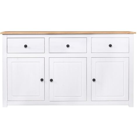 Credenza Bianca 135x40x80 cm in Legno Massello di Pino Panama