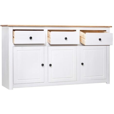 Credenza Bianca 135x40x80 cm in Legno Massello di Pino Panama