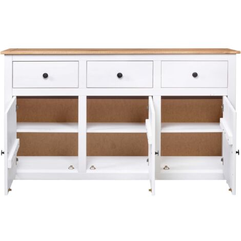 Credenza Bianca 135x40x80 cm in Legno Massello di Pino Panama