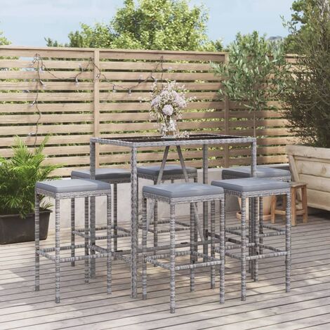 vidaXL Set Bar da Giardino 7 pz con Cuscini in Polyrattan Grigio