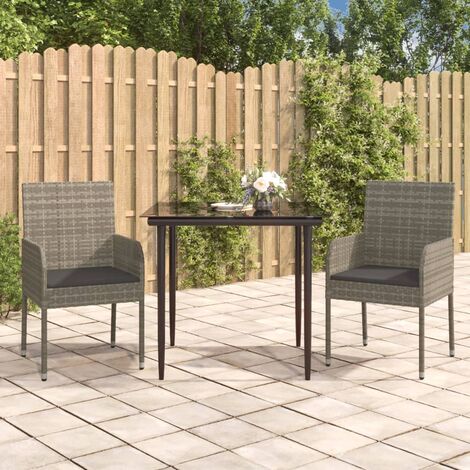 vidaXL Set Salotto Giardino 3 pz con Cuscini Nero e Grigio Polyrattan (1/5)