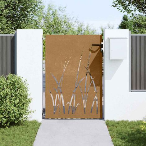 vidaXL Cancello da Giardino 85x125 cm in Acciaio Corten Design Erba