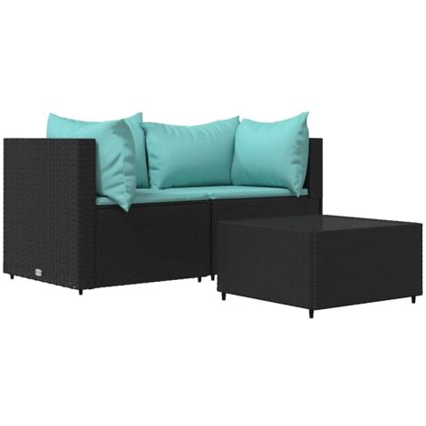 vidaXL Set Divani da Giardino 3 pz con Cuscini Nero in Polyrattan