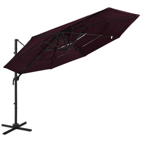vidaXL Ombrellone a Sbalzo 4 Livelli Palo in Alluminio 3x3 m Bordeaux (1/5)