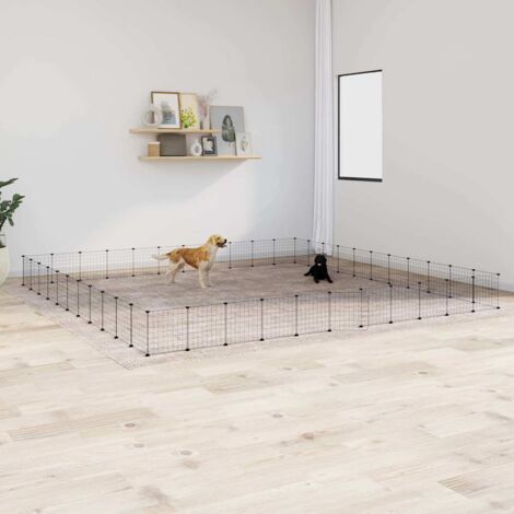 vidaXL Gabbia per Animali 44 Pannelli con Porta Nera 35x35 cm Acciaio