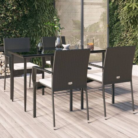 vidaXL Set da Pranzo da Giardino 5 pz Nero con Cuscini in Polyrattan (1/5)