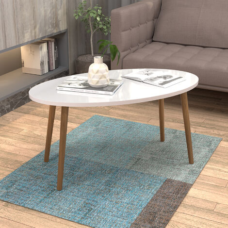GIANTEX Tavolino Da Caffè Ovale In Legno Massello E Vetro Con Ripiano Rattan – 102x56x47 Cm – Marrone