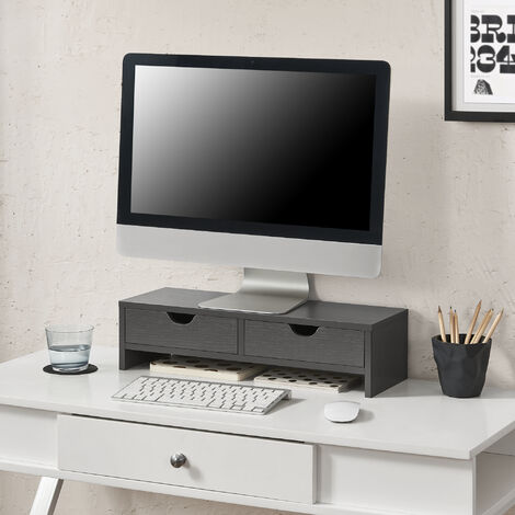 Supporto Per Monitor Con 2 Cassetti E Portacellulare | In MDF, 48x20x10.5 Cm, Nero | Per Scrivania E Ufficio - Foto 7