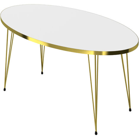 Tavolino Ovale In Legno Massello E Metallo 110 Cm - Moderno Con Gambe A X E Ripiano Aperto Per Soggiorno - Stile Industriale