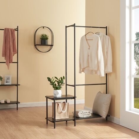 Appendiabiti Da Terra LOEFME 110x55x150cm | Multifunzione Con Scaffale | Design Minimalista Nero - Foto 7