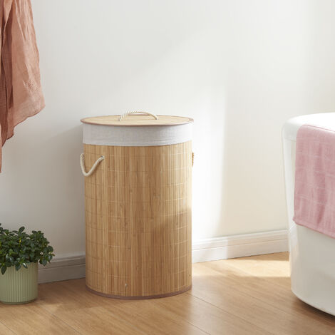 Cesto Portabiancheria Con Coperchio 38x38x57 Cm In Bambù E Tessuto Colore Legno – Acquista Su Giordano Shop