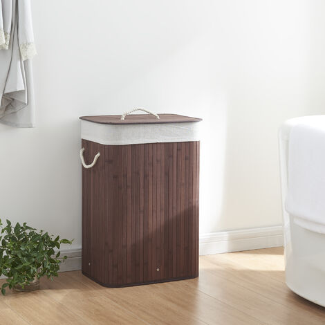 Il numero 1 del risparmio-CESTO PORTABIANCHERIA CON COPERCHIO TRIANGOLARE IN BAMBÙ E TESSUTO, 38X38X57CM, COLORE LEGNO