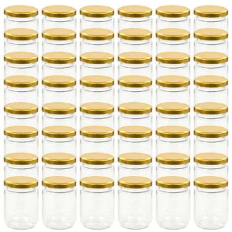vidaXL Vasi per Marmellata in Vetro Coperchio Oro 48 pz 230 ml