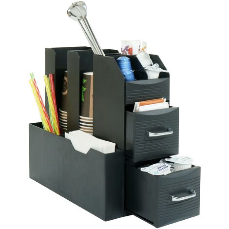 Tavolino Supporto Per Macchina Da Caffè Con Cassetto Porta Capsule MCW-L98 Polistirene Antiurto 7x31x34cm Nero - 7