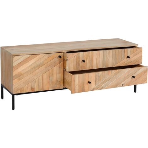 Mendler Cassettiera Con Anta Scorrevole Design Industriale HWC-K75 - 84x80x40 Cm, Legno Naturale Chiaro, 5 Scomparti - 3