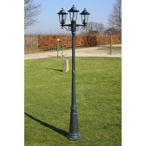 vidaXL Lampione da Giardino 3 Bracci 215 cm Verde Scuro/Nero Alluminio