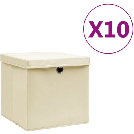 vidaXL Contenitori con Coperchi 10 pz 28x28x28 cm Crema