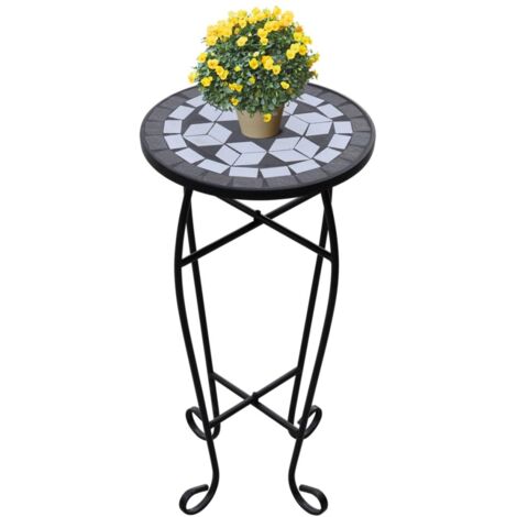 vidaXL Tavolino per Piante con Mosaico Nero e Bianco
