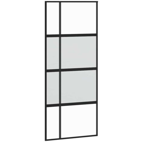 vidaXL Porta Scorrevole Nera 90x205 cm in Vetro Temperato e Alluminio