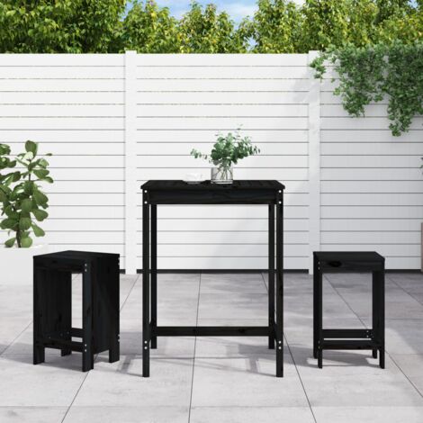 vidaXL Set Bar da Giardino 3 pz Nero in Legno Massello di Pino (1/5)