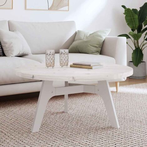 vidaXL Piano Tavolo Rotondo Bianco Ø90x3 cm in Legno Massello di