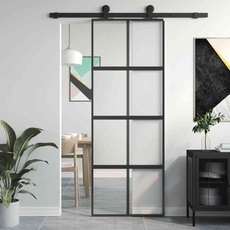 vidaXL Porta Scorrevole Nera 76x205 cm in Vetro Temperato e