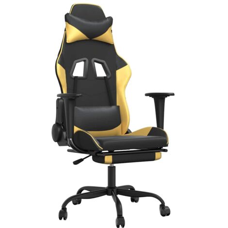 vidaXL Sedia da Gaming Massaggiante Poggiapiedi Nero e Oro Similpelle