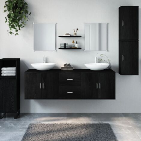 vidaXL Set Mobili da Bagno 7 pz Nero in Legno Multistrato
