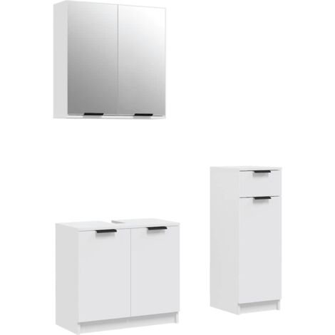 vidaXL Set di Mobili da Bagno 3 pz Bianco in Legno Multistrato