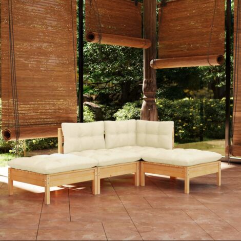 Set Divani da Giardino 4 pz con Cuscini Crema Massello di Pino vidaXL (1/6)