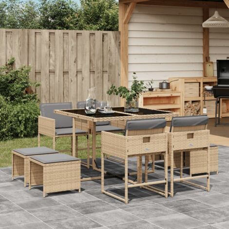 vidaXL Set Pranzo da Giardino 9 pz con Cuscini Beige Misto Polyrattan (1/5)