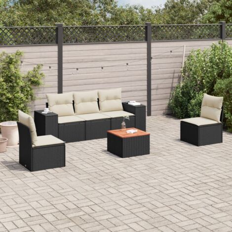 vidaXL Set Divano da Giardino 6 pz con Cuscini Nero in Polyrattan (1/3)
