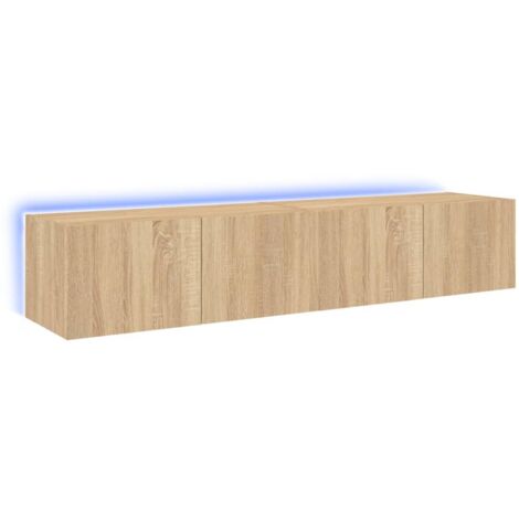 vidaXL Mobili TV a Parete con Luci LED 2pz Rovere Sonoma 80x35x31 cm