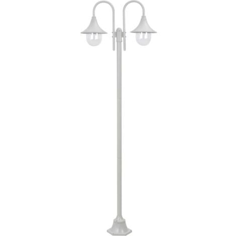 Lampione da Giardino E27 220 cm Alluminio 2 Lampade Bianco