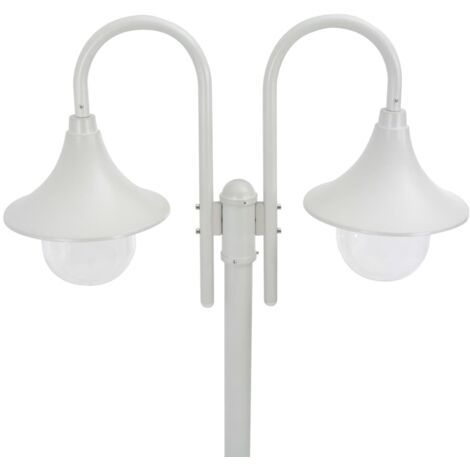 Lampione da Giardino E27 220 cm Alluminio 2 Lampade Bianco