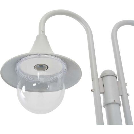 Lampione da Giardino E27 220 cm Alluminio 2 Lampade Bianco