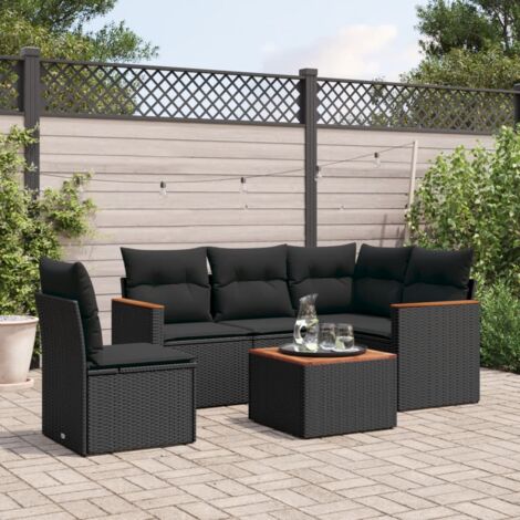 vidaXL Set Divano da Giardino 6 pz con Cuscini Nero in Polyrattan (1/3)