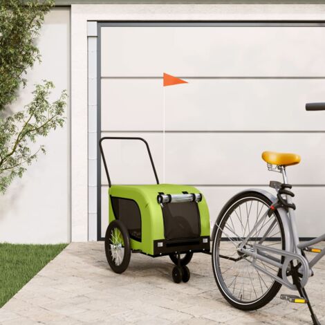 vidaXL Rimorchio da Bici per Animali Verde e Nero Oxford e Ferro