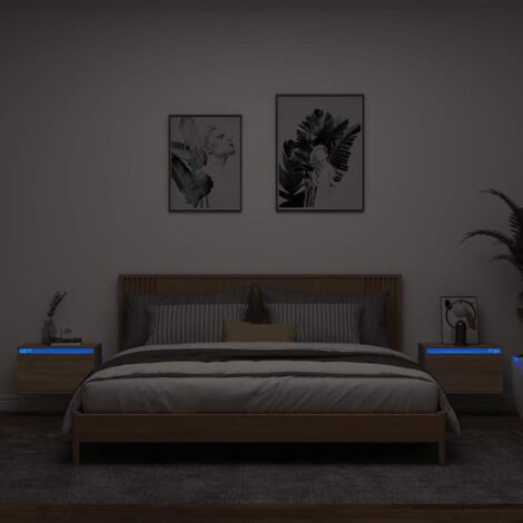 vidaXL Comodini a Parete con luci LED 2 pz Rovere Sonoma
