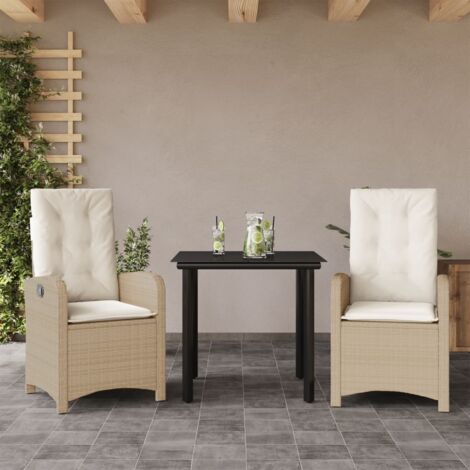 vidaXL Set da Pranzo da Giardino 3 pz con Cuscini Beige in Polyrattan (1/5)