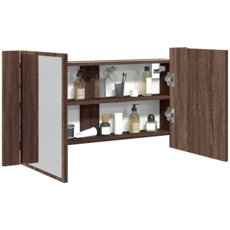vidaXL Armadietto Specchio con LED Rovere Marrone 90x12x45cm