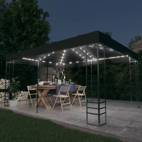 vidaXL Gazebo con Stringa di Luci LED 3x4 m Antracite (1/6)