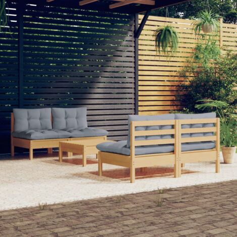 vidaXL Set Divani da Giardino 5 pz con Cuscini Grigi Massello di Pino (1/5)