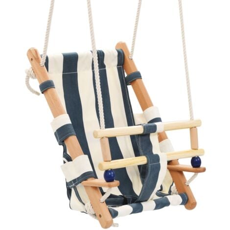 Altalena Per Bambini Con Cintura Di Sicurezza Cotone Legno Blu