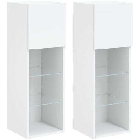 vidaXL Mobili Porta TV con Luci LED 2 pz Bianchi 30,5x30x90 cm