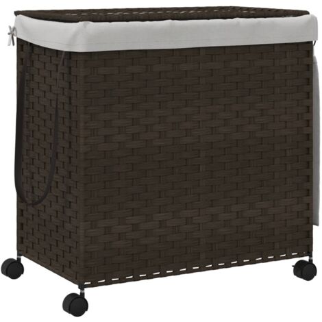 vidaXL Cesto Portabiancheria Ruote Marrone Scuro 60x35x60,5 cm Rattan