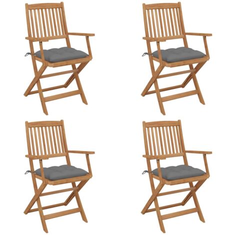 vidaXL Sedie da Giardino Pieghevoli 4 pz con Cuscini Massello Acacia