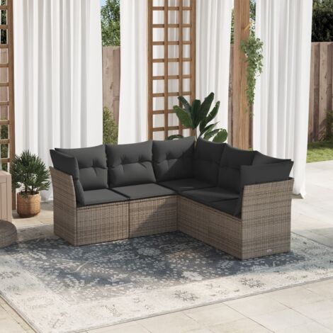 vidaXL Set Divano da Giardino 5 pz con Cuscini Grigio in Polyrattan (1/3)