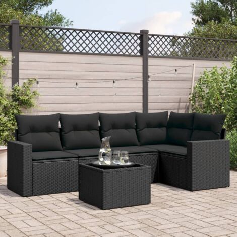 vidaXL Set Divano da Giardino 6 pz con Cuscini Nero in Polyrattan (1/3)