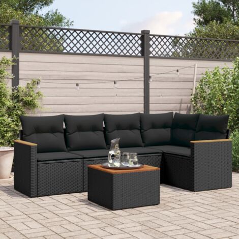 vidaXL Set Divano da Giardino 6 pz con Cuscini Nero in Polyrattan